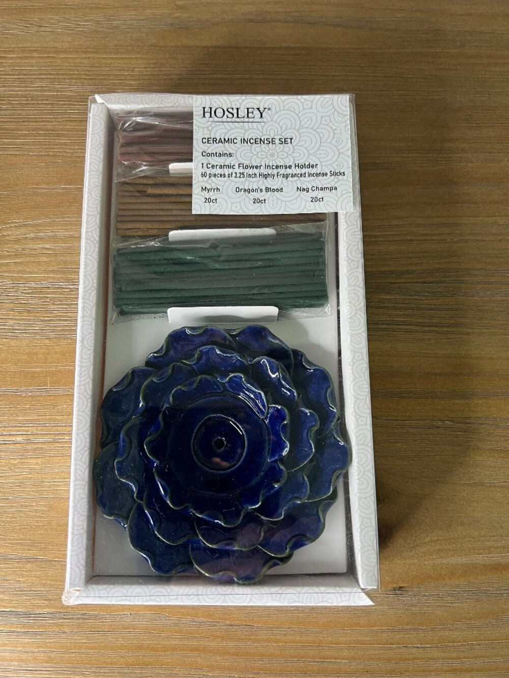 Hosley Ceramic Flower Incense Holder Set 60 Sticks NIB